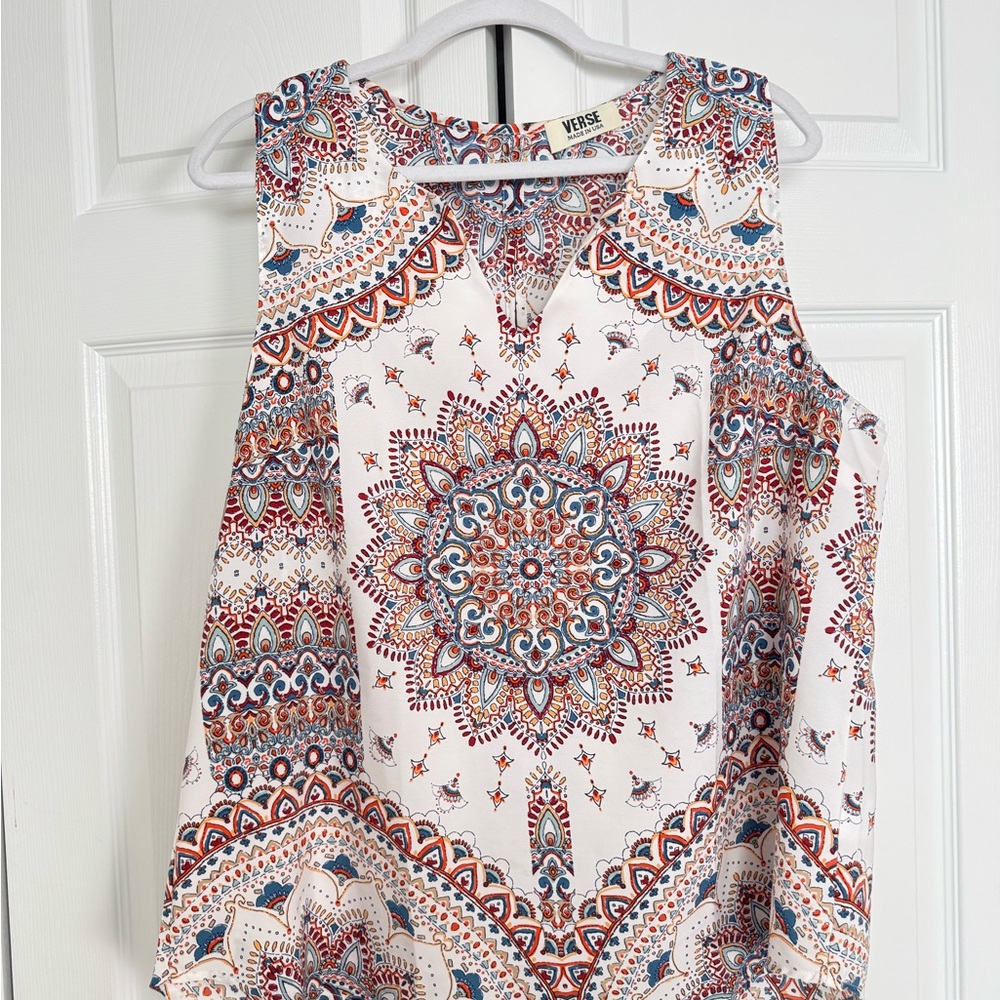 Versace Women's Sleeveless Blouse with Intricate Patterns